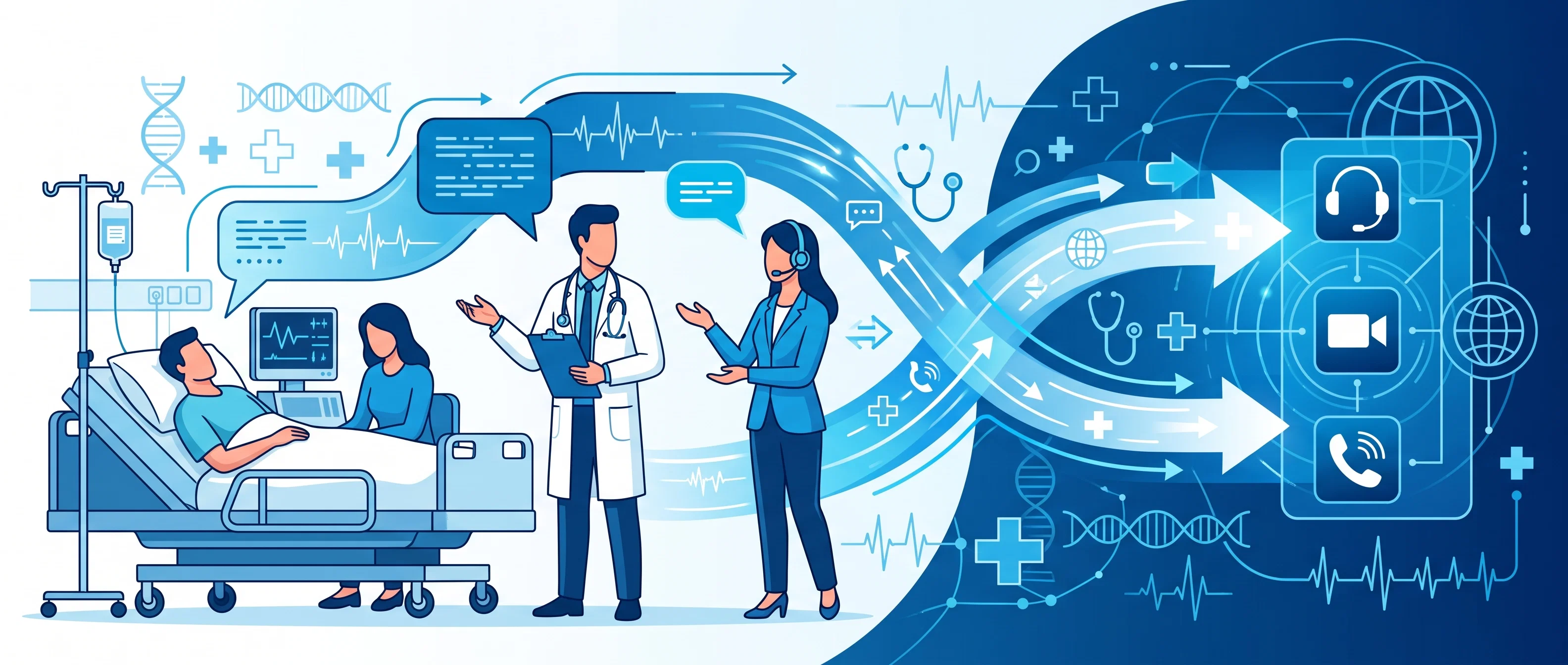 A medical interpreter helping a patient and a doctor understand each other during a hospital consultation